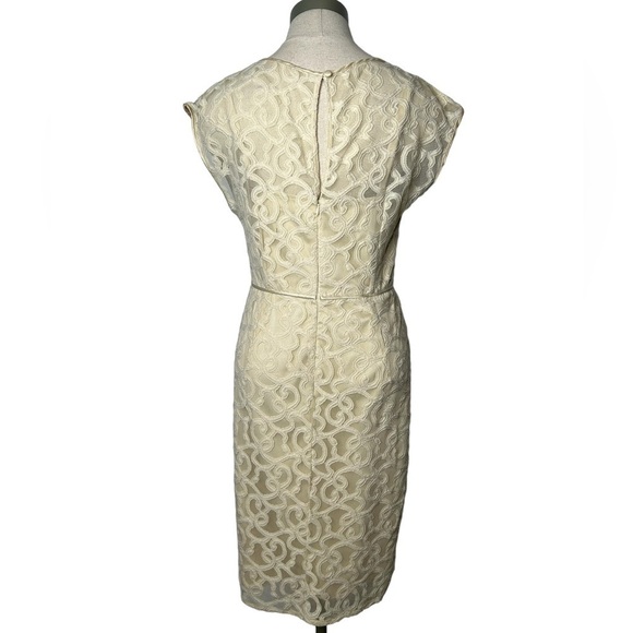 Adrianna Papell Ivory Jacquard Embroidered Lace Overlay Sheath Midi Dress Size 6 - Picture 10 of 16